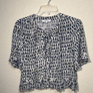 Madewell Navy Blue White Patterned Blouse Size Large